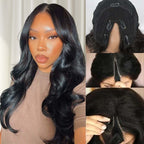QVR Glueless Burmese Curly V Part Wigs Natural Black Invisible Lace Edge Human Hair Wig
