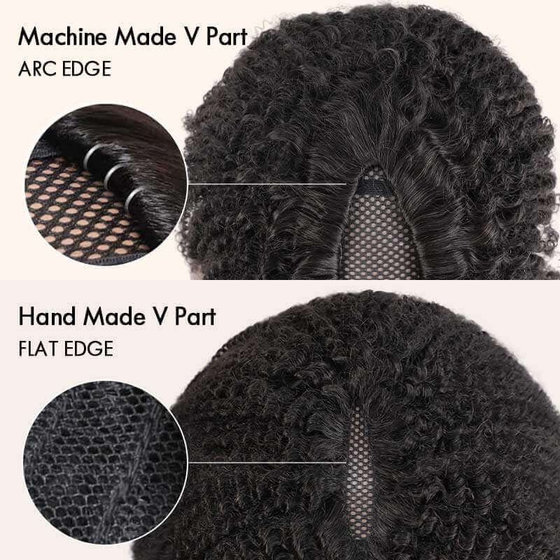 QVR V Part Kinky Straight Protective Style Wigs No Lace No Gel Glueless Kinky Human Hair Wigs For Women