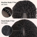 QVR Invisible Lace Edge Kinky Curly V Part Wigs Highlight #1B/30 No Leave Out Human Hair Wig