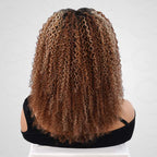QVR Invisible Lace Edge Kinky Curly V Part Wigs Highlight #1B/27/613 No Leave Out Human Hair Wig