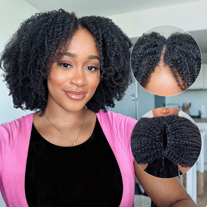 QVR Kinky Curly V Part Wigs Human Hair Beginner Friendly No Leave Out
