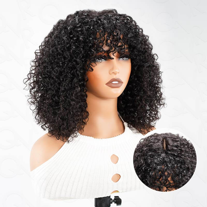 QVR Water Wave Short Pixie Bob Cut Wigs With Bangs For Black Women