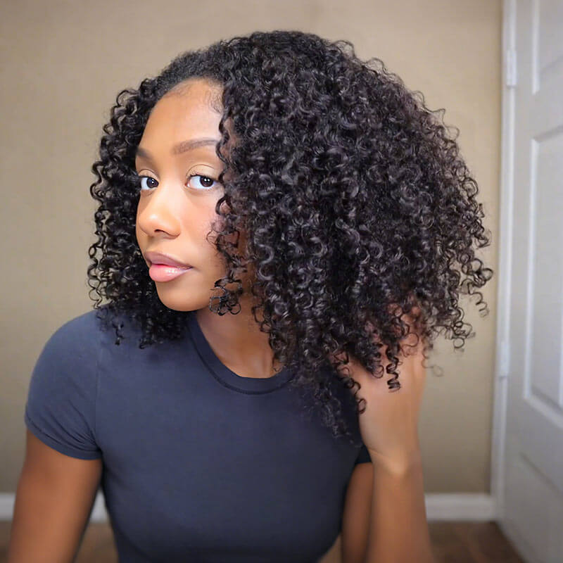 QVR Glueless Kinky Curly Half Wig 250% Density Human Hair Wig Wear Go Flip Over Wig