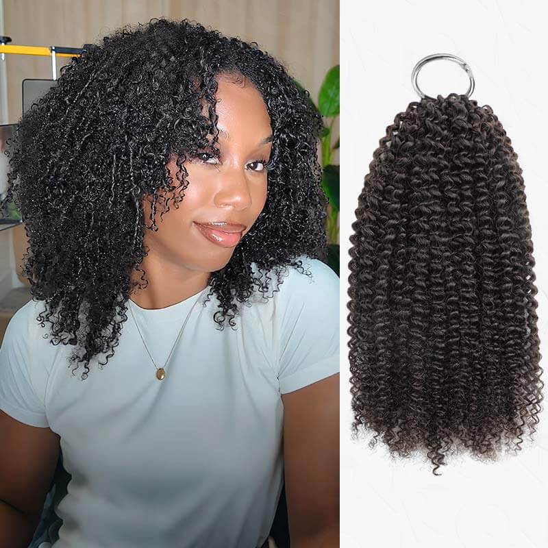 QVR Natural Black Small Kinky Curly Machine Made Feather Crochet Human Hair Extension