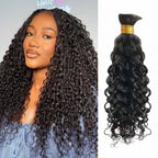 QVR Loose Deep Wave Boho Knotless Braids with Spring Curl Ends Natural Black Bulk Human Braiding Hair Extensions