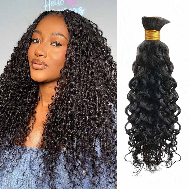 QVR Burmese Curly Boho Knotless Braids Human Bulk Hair Natural Black Human Braiding Hair Extensions