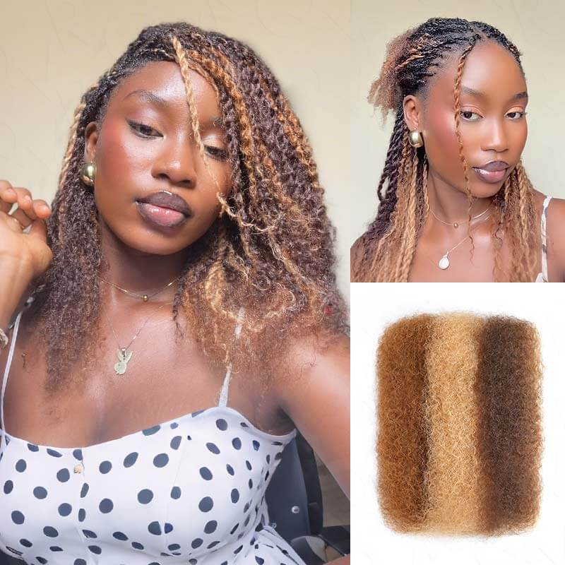 QVR Ombre Brown #T1B/30 Afro kinky Bulk Human Hair for Braiding & Twists