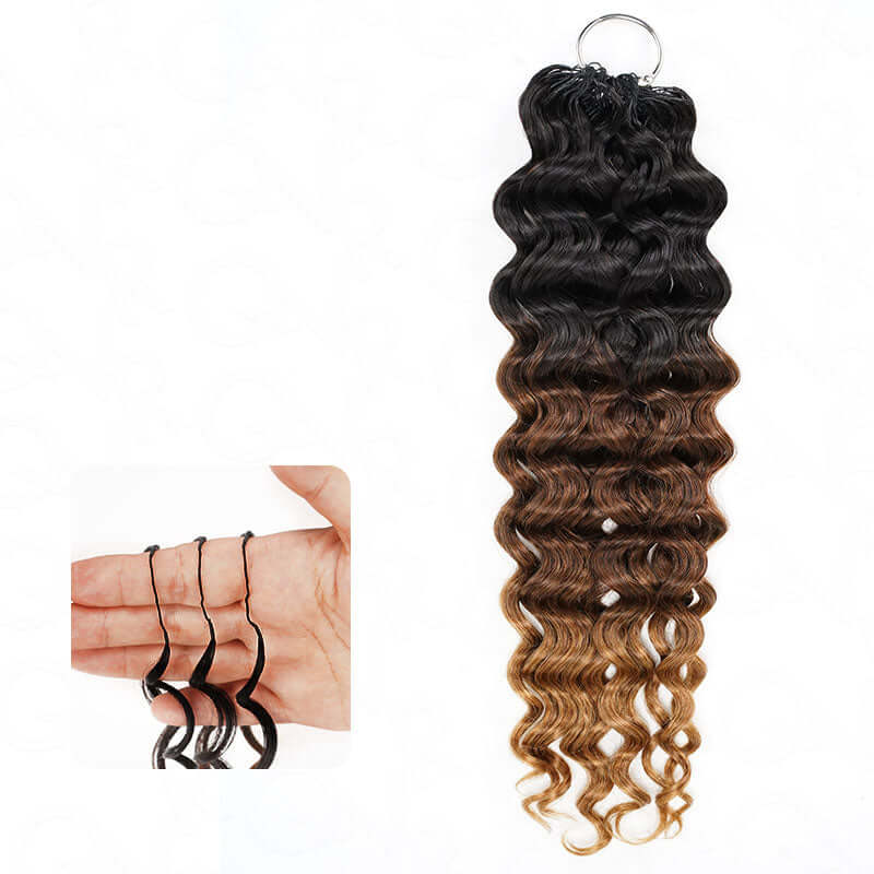 QVR Bright Brown #35D Human Crochet Hair Water Wave Machine Made Feather Crochet Hairstyle