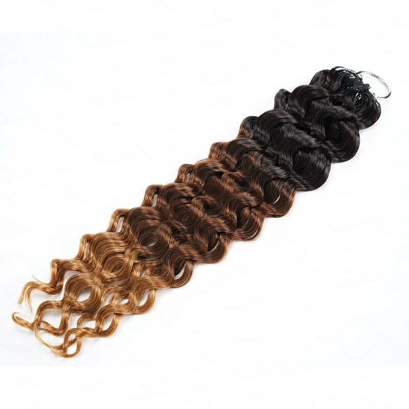 QVR Ombre #T1B/30/27 Water Wave Machine Made Feather Crochet Human Hair Extensions