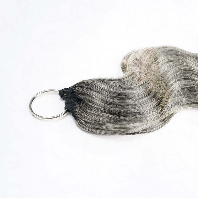 QVR Salt&Pepper Crochet Hair Body Wave Machine Made Feather Human Hair Extension