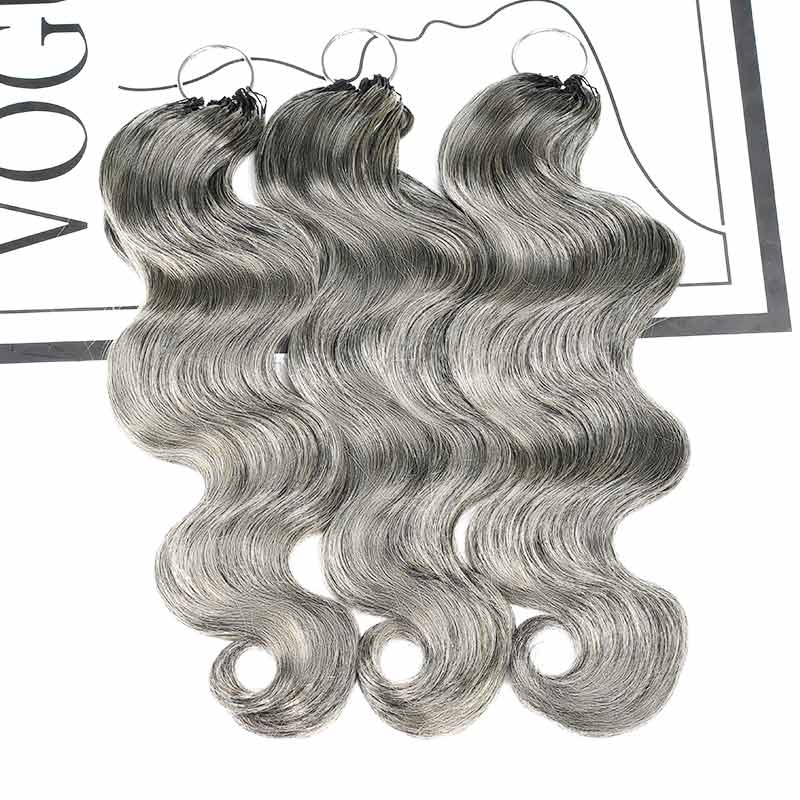 QVR Salt&Pepper Crochet Hair Body Wave Machine Made Feather Human Hair Extension