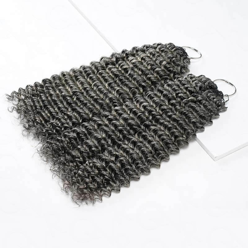 QVR Salt&Pepper Crochet Hair Small Kinky Curly Machine Made Feather Human Hair Extension