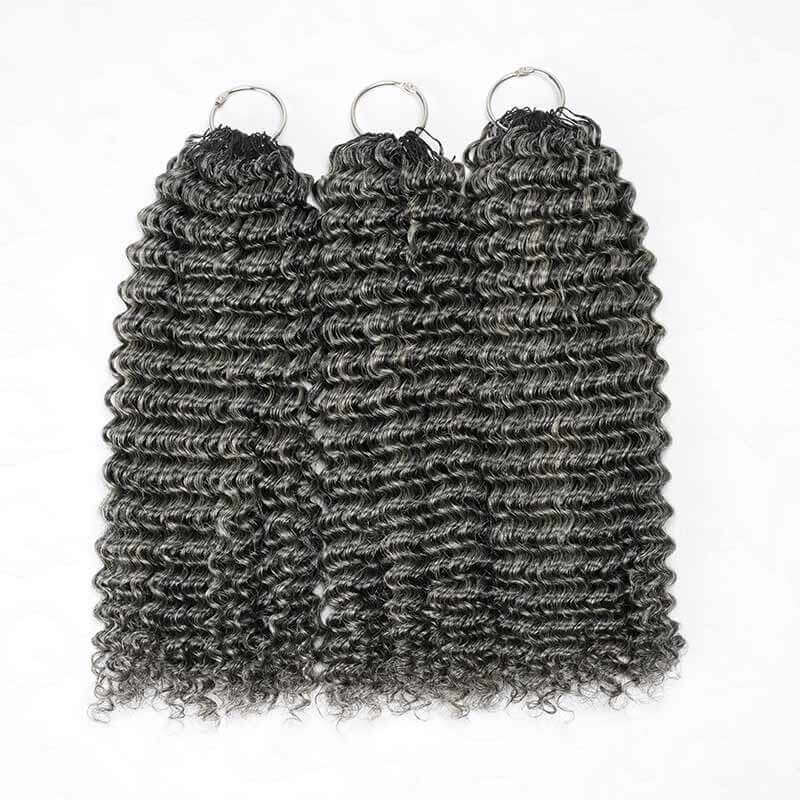 QVR Salt&Pepper Crochet Hair Small Kinky Curly Machine Made Feather Human Hair Extension