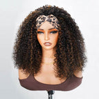 QVR Glueless Highlight Brown #1B/30 Twist Curly Half Wig 250% Density Human Hair Wig Wear Go Flip Over Wig