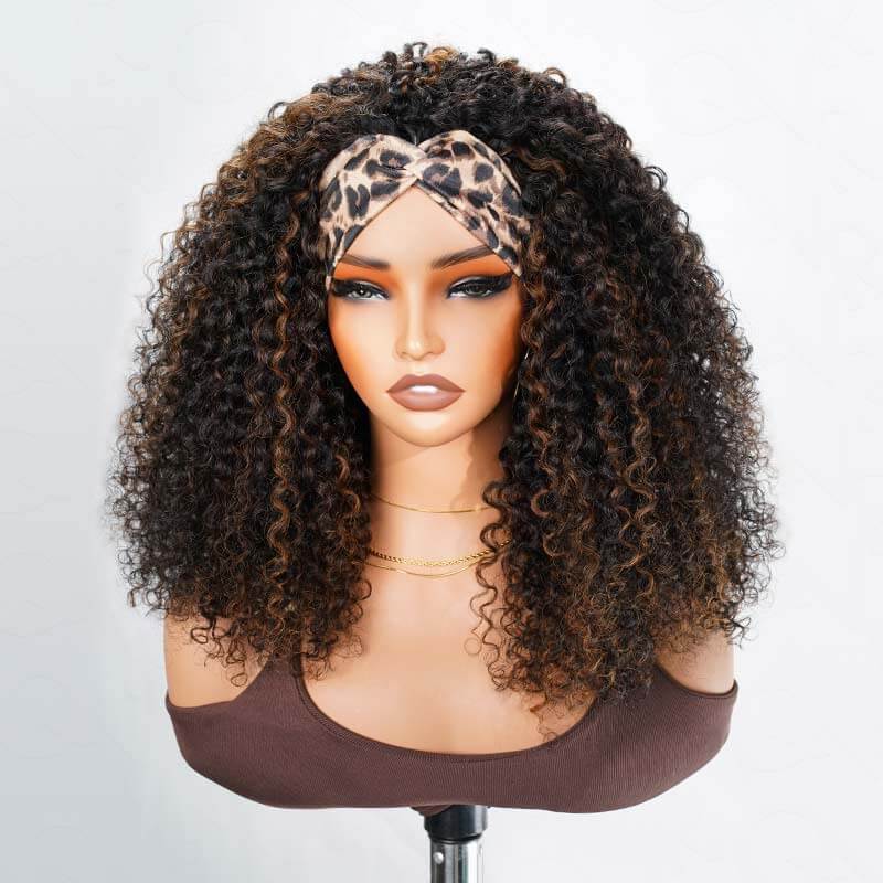 QVR Glueless Water Wave Half Wig 250% Density Human Hair Wig Natural Black Wear Go Flip Over Wig