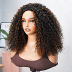 QVR Glueless Highlight Brown #1B/30 Twist Curly Half Wig 250% Density Human Hair Wig Wear Go Flip Over Wig