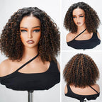 QVR Glueless Brown Highlight Short Bob Wig Deep Wave 5x5 Pre-cut Lace Closure Human Hair Wigs