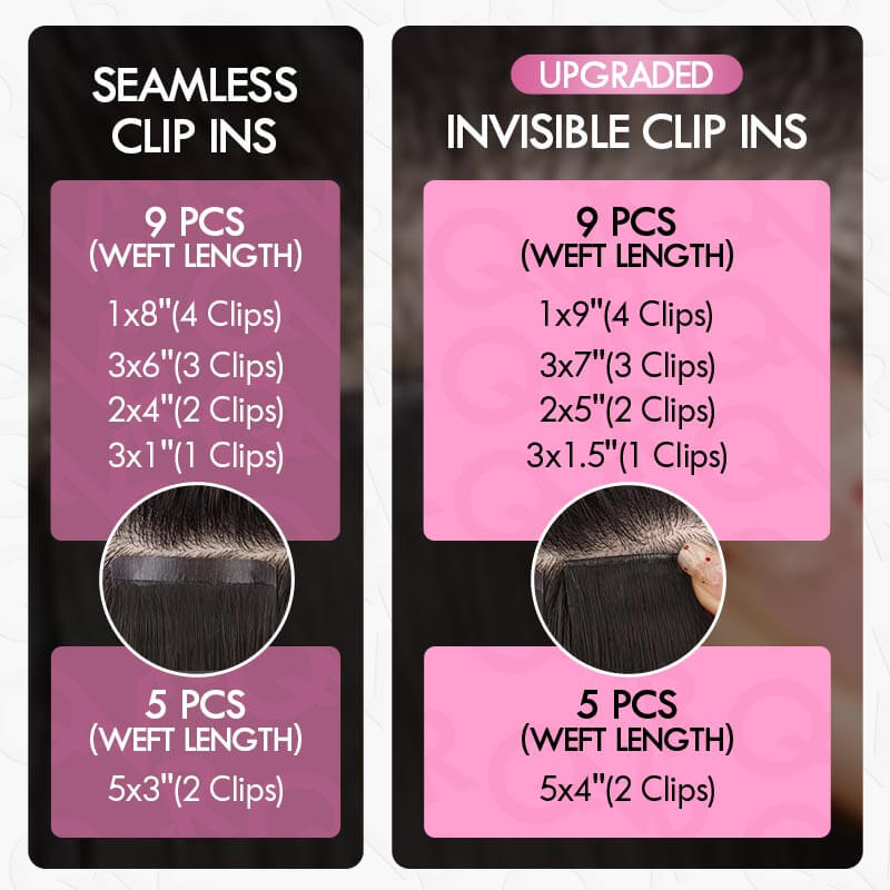 QVR Upgraded Invisible Edge 9PCS PU Clip Ins Extensions 5PCS Volumizer Natural Straight Seamless Clip In Human Hair