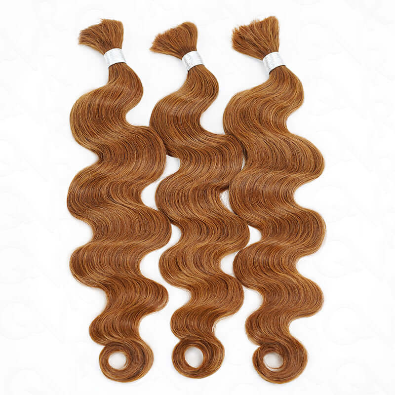 QVR Body Wave Boho Knotless Braids Human Bulk Hair Auburn Brown Human Braiding Hair Extensions