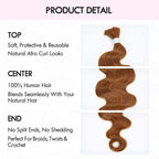 QVR Body Wave Boho Knotless Braids Human Bulk Hair Auburn Brown Human Braiding Hair Extensions