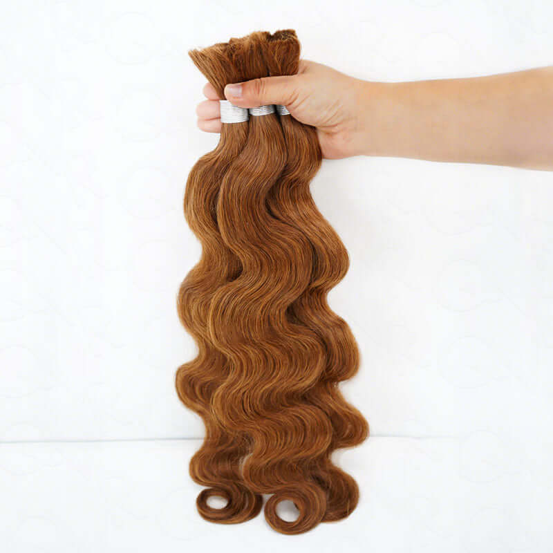 QVR Body Wave Boho Knotless Braids Human Bulk Hair Auburn Brown Human Braiding Hair Extensions