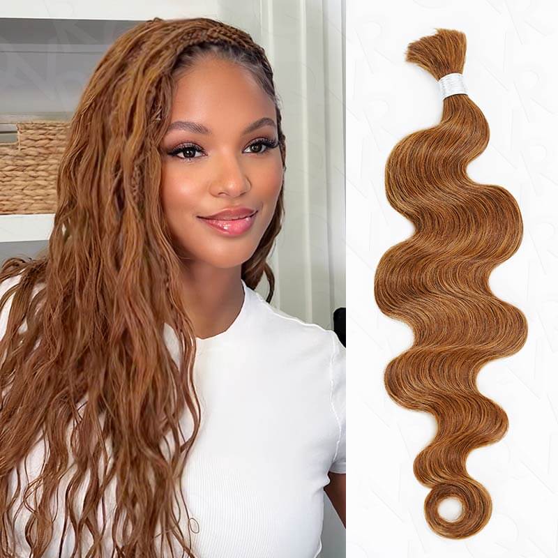 QVR Brown Highlight Body Wave Boho Knotless Braids Human Bulk Hair #P4/30/27 Human Braiding Hair Extensions