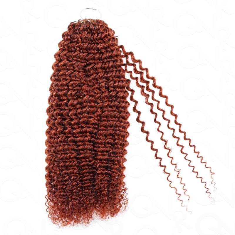 QVR Twist Curly Feather Crochet Human Hair Bright Brown #35D Machine Made Crochet Weave Hair Extensions