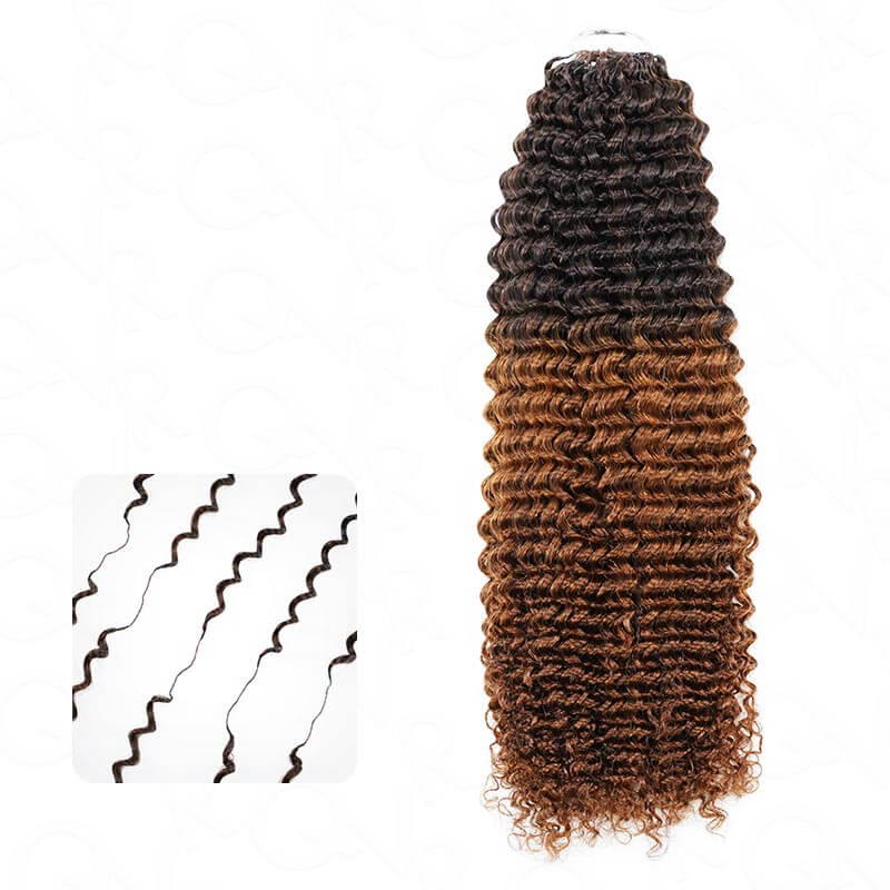 QVR #T1B/30 Crochet Hair Small Kinky Curly Machine Made Feather Human Hair Extension