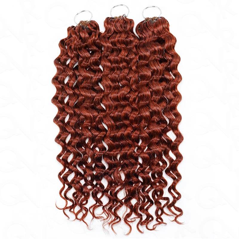 QVR Bright Brown #35D Human Crochet Hair Water Wave Machine Made Feather Crochet Hairstyle