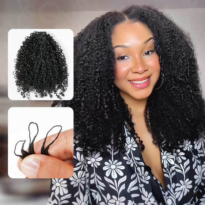 QVR Burmese Kinky Curly Crochet Hair Machine Made Natural Black Natural Curls Feather Human Hair Extension