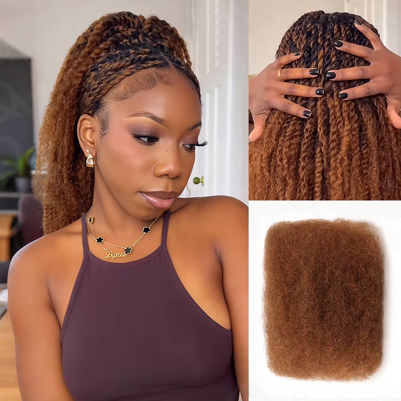 QVR Affordable Afro Kinky Bulk Human Hair Auburn Color For Braiding DreadLock