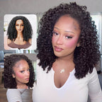 QVR Glueless Water Wave Half Wig 250% Density Human Hair Wig Natural Black Wear Go Flip Over Wig