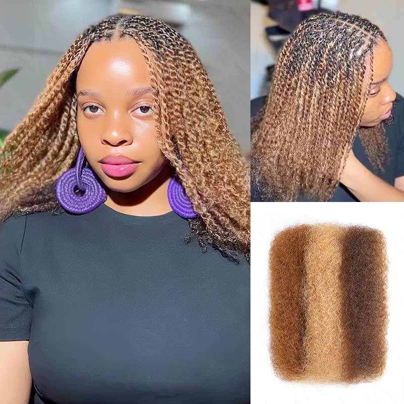 QVR 3 In 1 Afro Kinky Bulk Three Colors #4/30/27 Human Hair For Braiding Dreadlock Hair