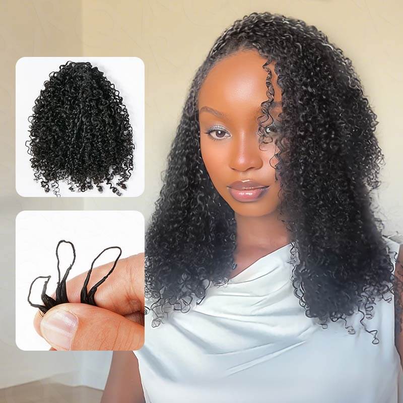 QVR Sun-Kissed Blonde Mixed Highlights Feather Crochet Human Hair Burmese Kinky Curly Miracle Knots Crochet Weave Hair Extensions
