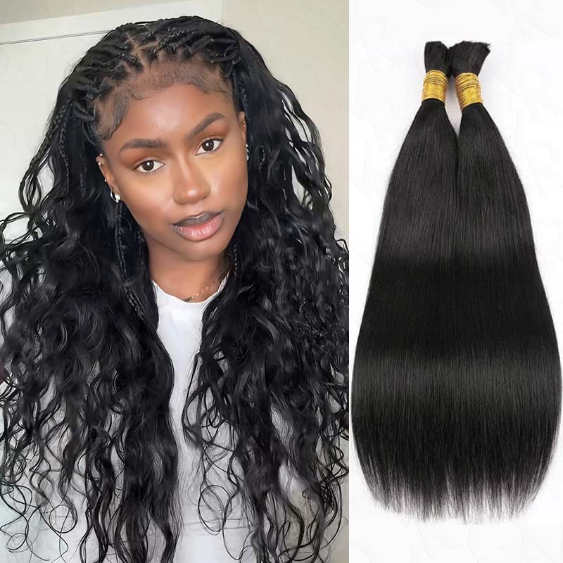 QVR Silk Straight Bulk Hair Extensions for Boho Knotless Braiding