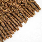 QVR Seamless Burmese Curly Feather Crochet Hair Highlight #P4/27 Machine Made Human Hair Extensions