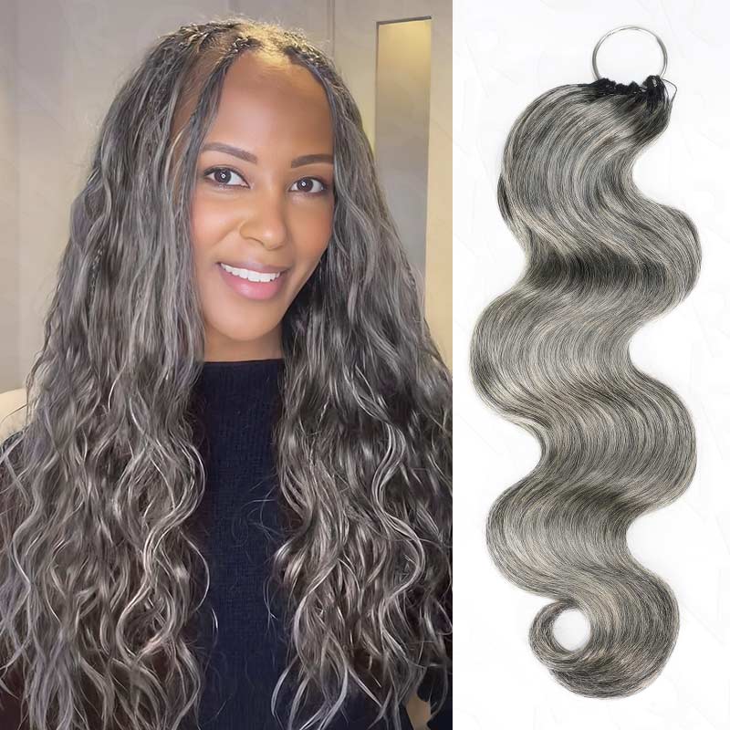 QVR Salt&Pepper Crochet Hair Body Wave Machine Made Feather Human Hair Extension