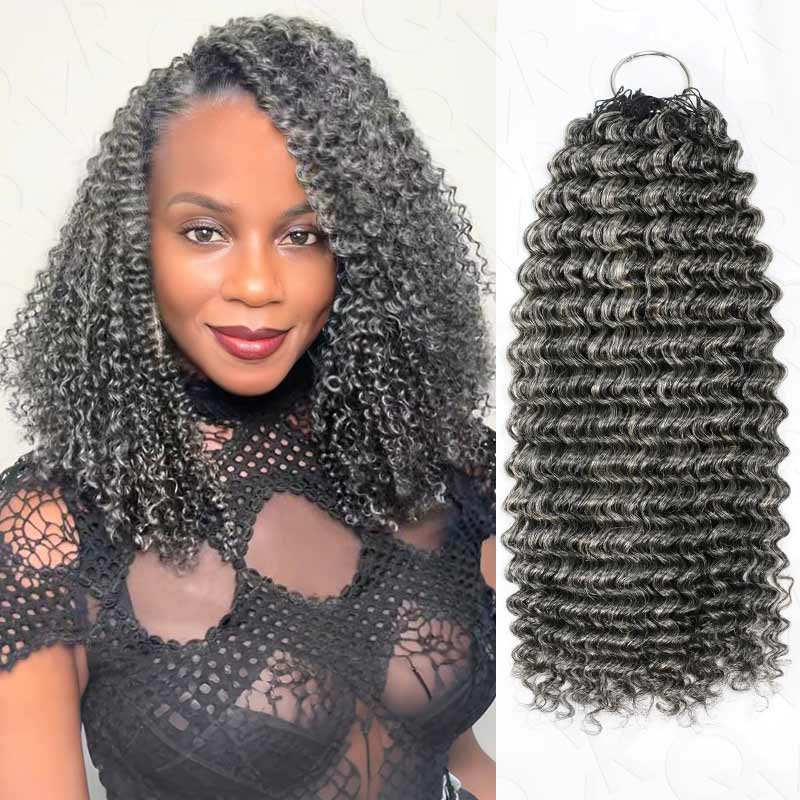 QVR Salt&Pepper Crochet Hair Body Wave Machine Made Feather Human Hair Extension