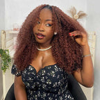 QVR Reddish Brown Human Crochet Hair Small Kinky Curly Machine Made #33B Feather Crochet Hairstyle
