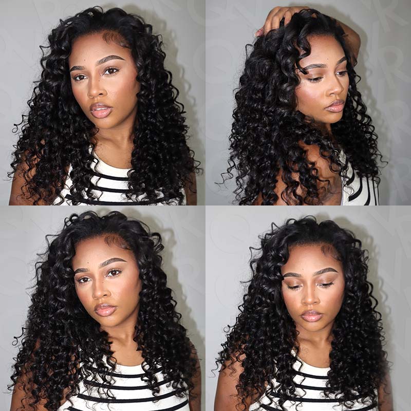 QVR Deep Wave Crochet Hair Natural Black Machine Made Feather Human Hair Extension