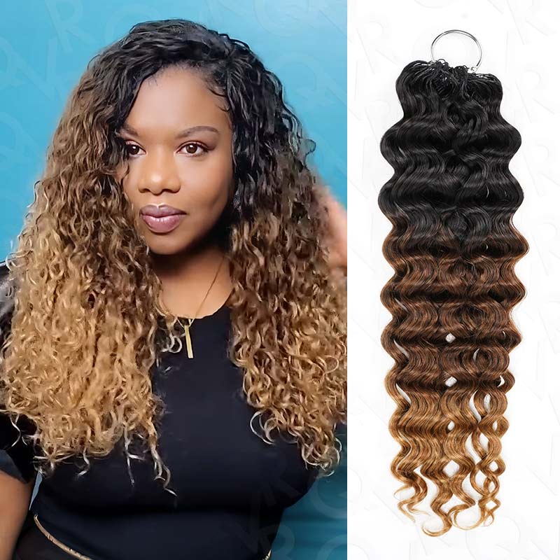 QVR Burmese Curly Feather Crochet Human Hair Ombre #T1B/30/27 Machine Made Crochet Weave Hair Extensions