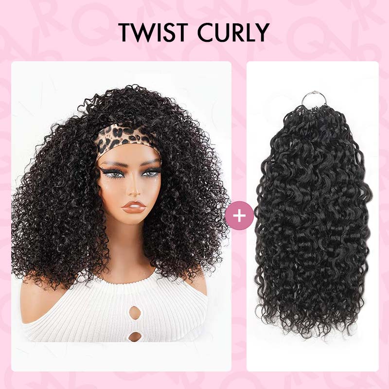 QVR Glueless Twist Curly Half Wig 250% Density Human Hair Wig Wear Go Flip Over Wig