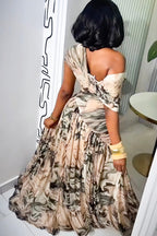 Ink Print Asymmetric Maxi Dress