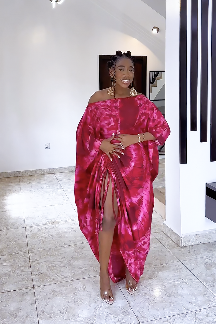 Radial Pattern Off-Shoulder Maxi Dress
