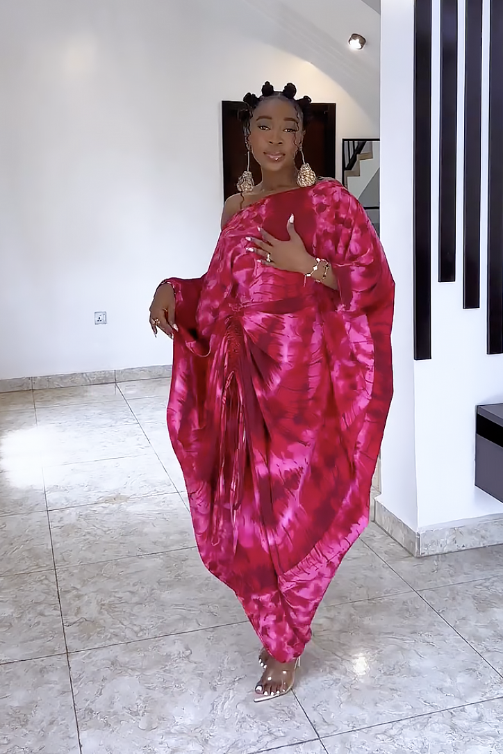 Radial Pattern Off-Shoulder Maxi Dress