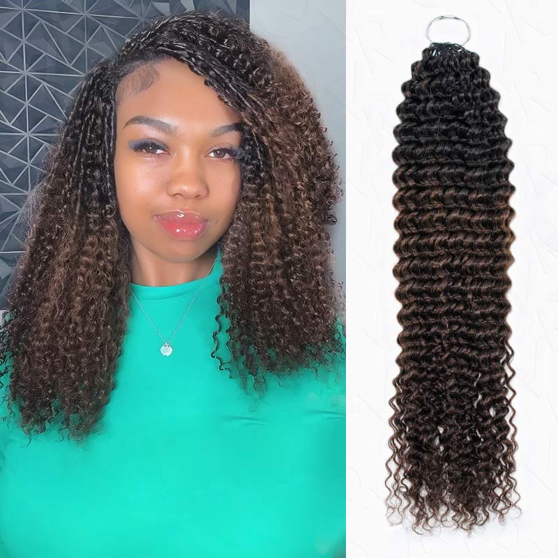 QVR Ombre Brown #T1B/4 Human Crochet Hair Water Wave Machine Made Feather Crochet Hairstyle
