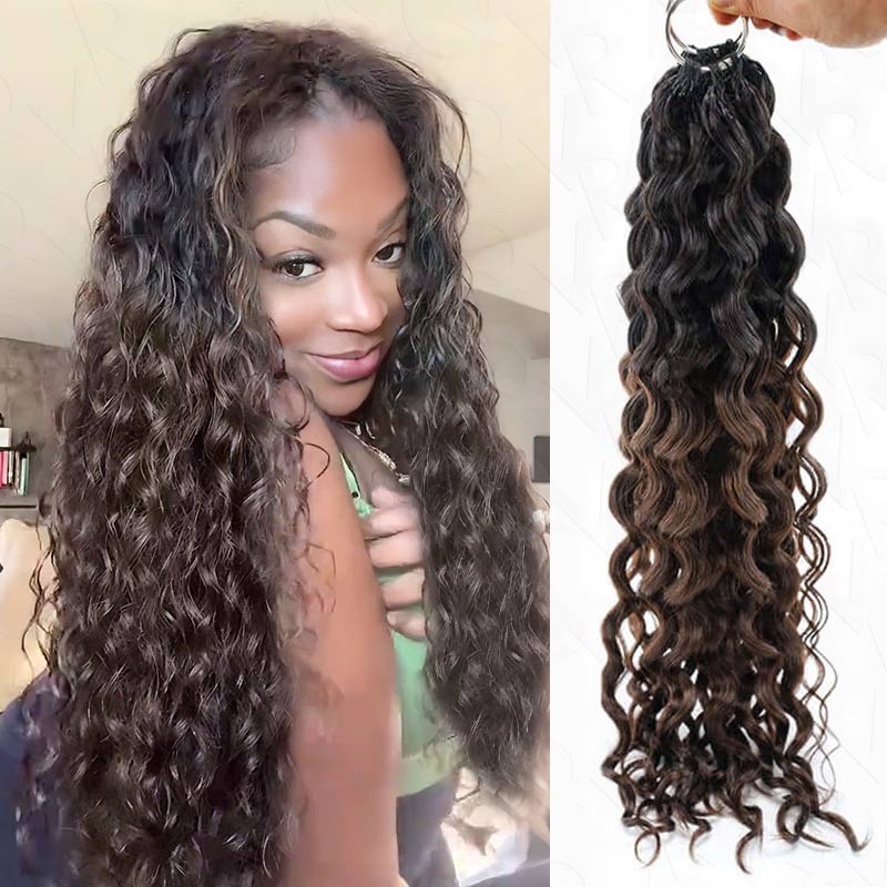 QVR Ombre Brown #T1B/4 Human Crochet Hair Water Wave Machine Made Feather Crochet Hairstyle