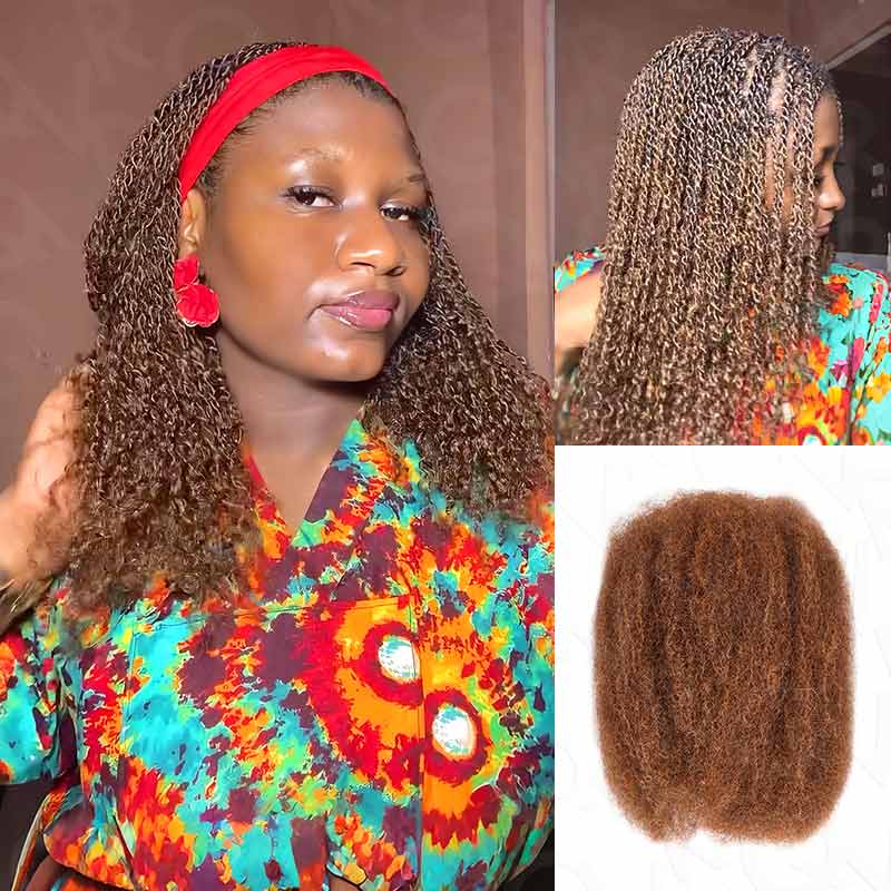 QVR Mixed Color #4/30 Afro Kinky Bulk Highlights #27/30 Human Hair