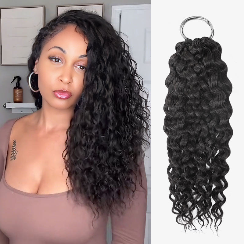 QVR Deep Wave Feather Crochet Human Hair with Sprial Ends Machine Made Crochet Weave Hair Extensions