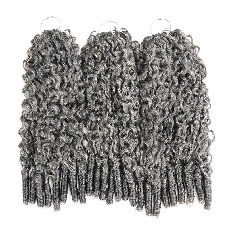 QVR Burmese Curly Feather Crochet Human Hair Salt&Pepper Machine Made Crochet Weave Hair Extensions